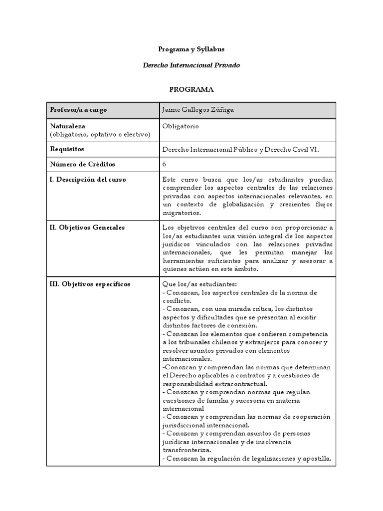 Derecho Internacional Privado: Syllabus y Programa | PDF | Esfera ...