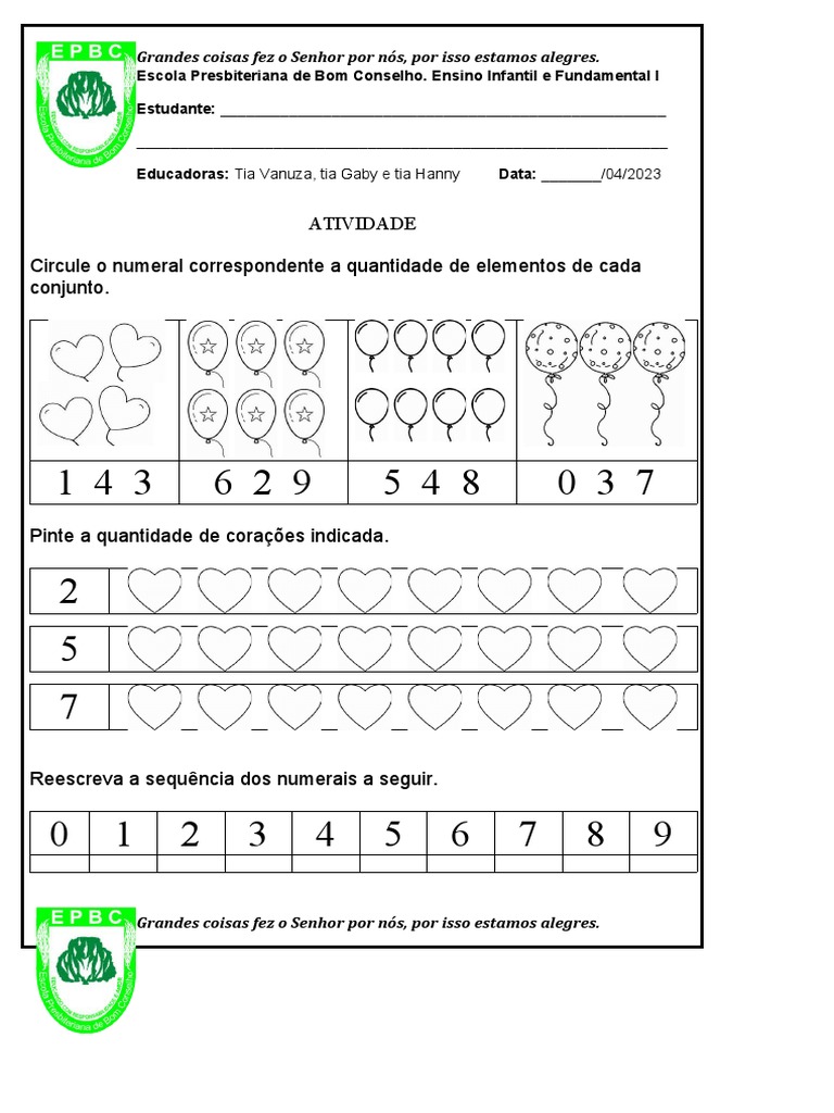 Atividade Circule o Numeral Correspondente A Quantidade de Elementos de ...