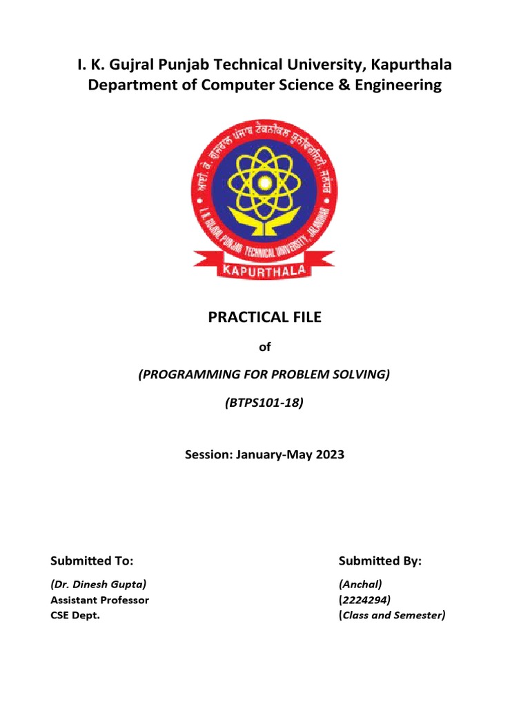 Front Page and Index of Practical File ANCHAL | PDF