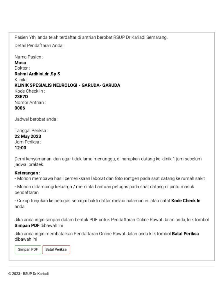 Bukti Daftar Pendaftaran Online Rawat Jalan Admisi Rawat Jalan RSUP