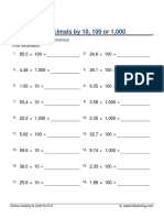 Grade 5 Multiplying Decimals by 10 100 1000 F