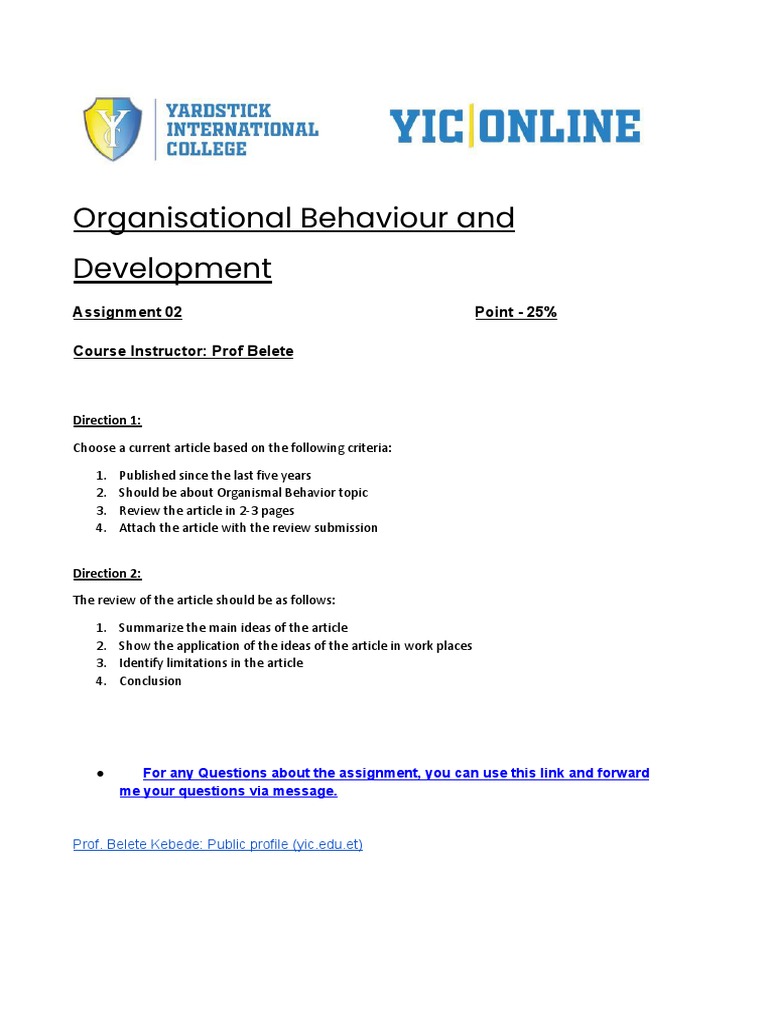 OB Assignment Guidelines | PDF | Career & Growth