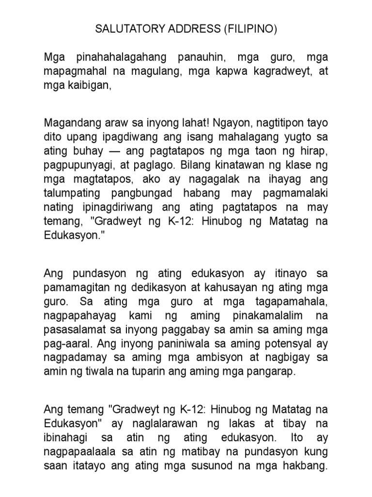 SALUTATORY ADDRESS FILIPINO PDF