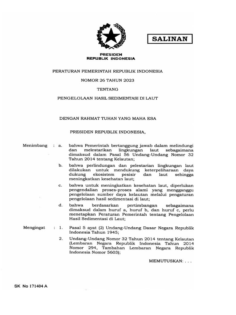 Salinan PP Nomor 26 Tahun 2023 | PDF