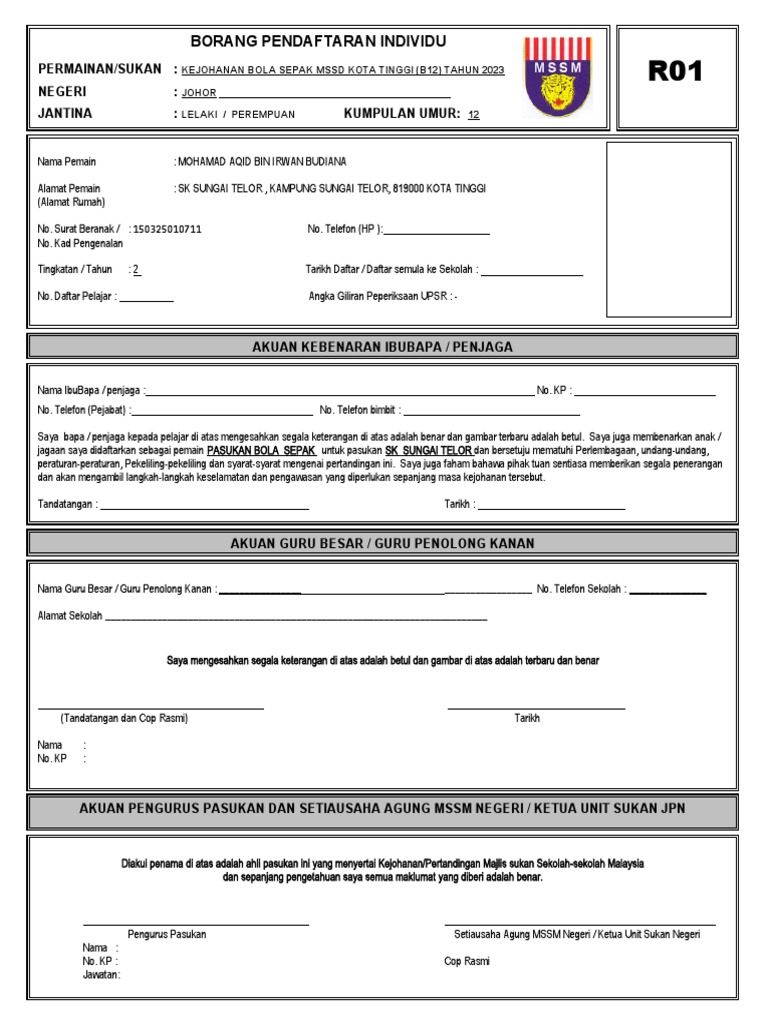 Borang ro1 bola sepak pdf