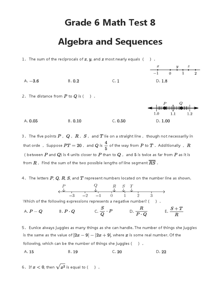 Grade 6 Math Test 8 | Download Free PDF | Numbers | Arithmetic