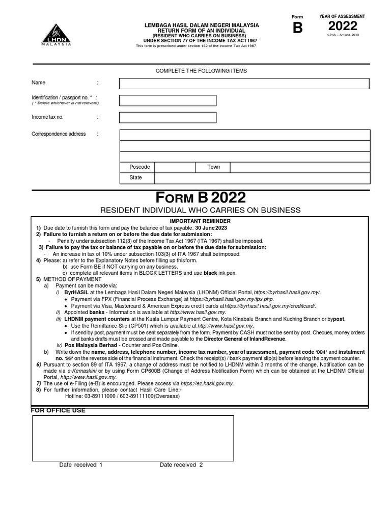 Form B 2022: Income Tax Submission Guide | PDF | Life Insurance | Taxes