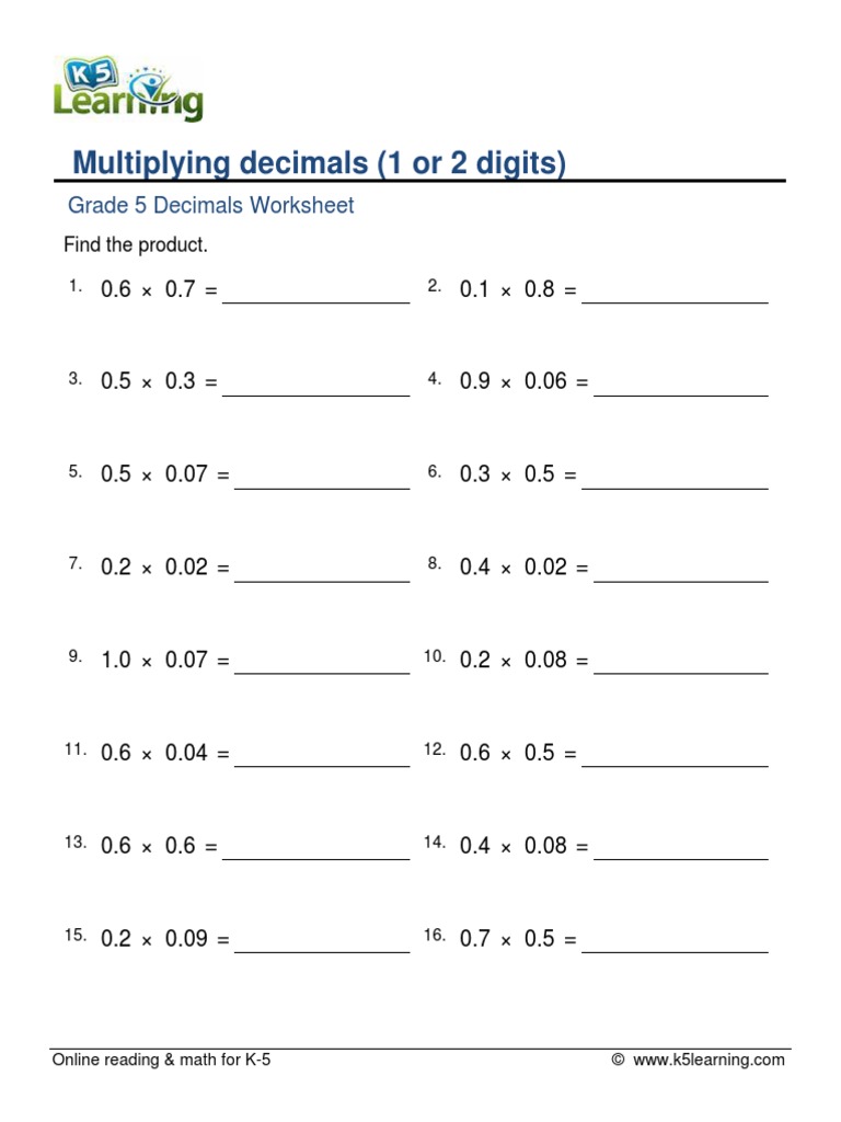 Grade 5 Decimal Multiplication Worksheet | PDF | Career & Growth ...