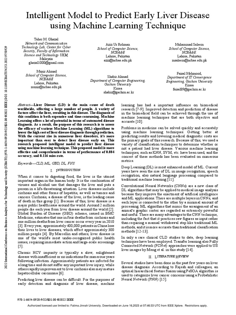 Intelligent Model To Predict Early Liver Disease Using Machine Learning ...