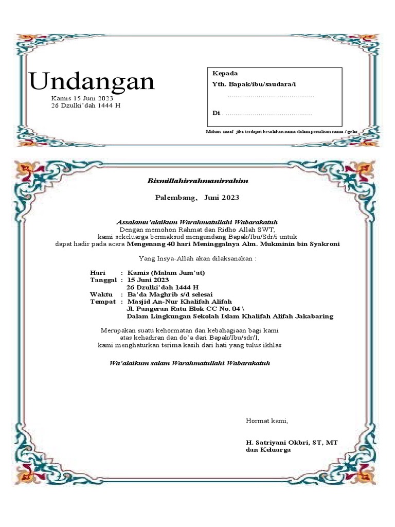 UNDANGAN 40hari | PDF