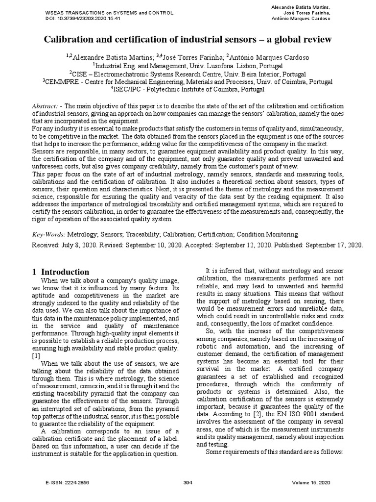 Calibration and Certification of Industrial Sensors - A Global Review ...