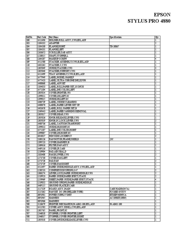 Stylus Pro 4880 Parts List and Diagram | PDF | Belt (Mechanical) | Gear