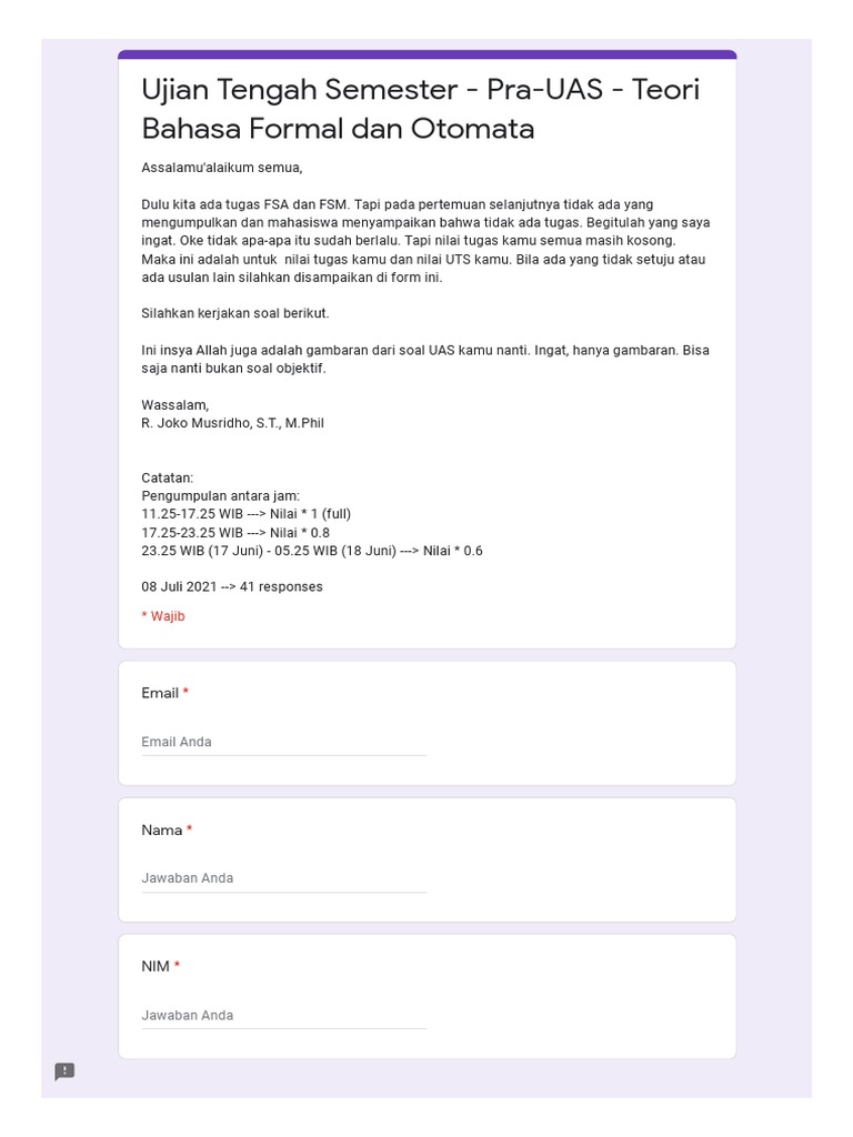 Ujian Teori Bahasa Formal dan Otomata | PDF