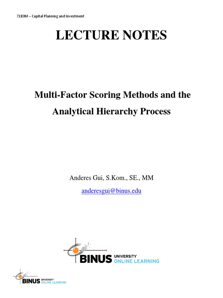 Lecture Notes: Multi-Factor Scoring Methods and The Analytical ...
