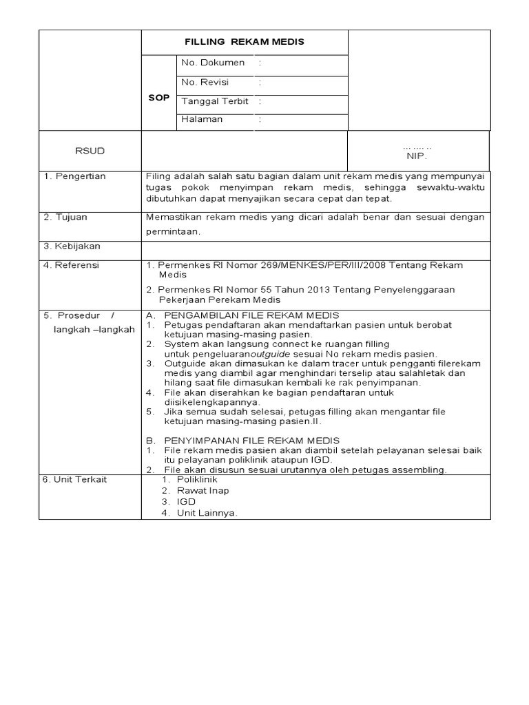 Prosedur Filing Rekam Medis RSUD | PDF
