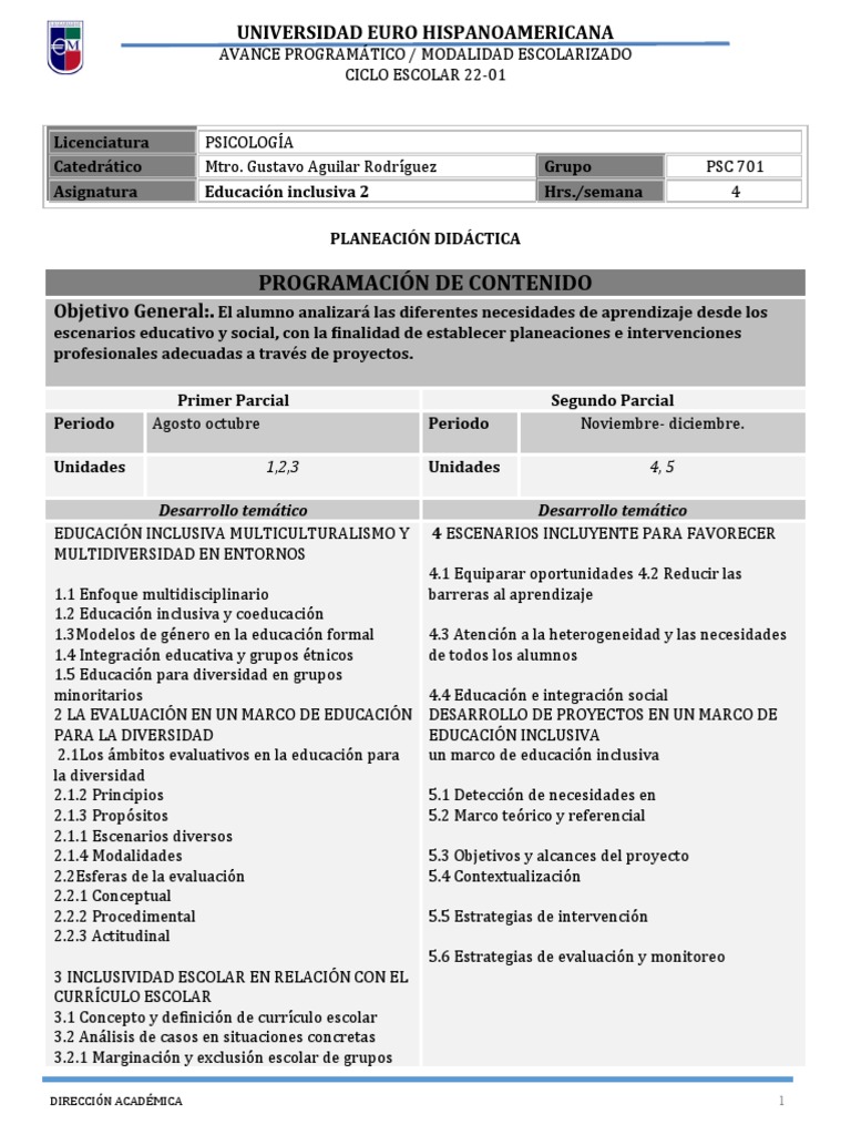 Educación Inclusiva en Psicología | PDF | Evaluación | Plan de estudios
