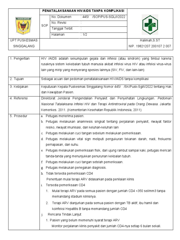 Sop Penatalaksanaan Hiv Pdf
