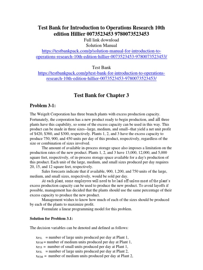 Test Bank for Operations Research 10th Edition | PDF | Labour Economics ...