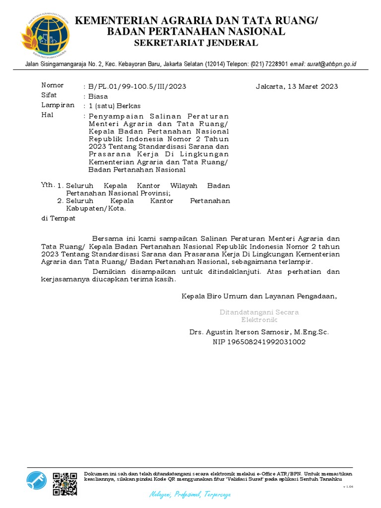 Salinan PerMen ATR Ka - BPN RI Nomor 2 Tahun 2023 Tentang Standardisasi