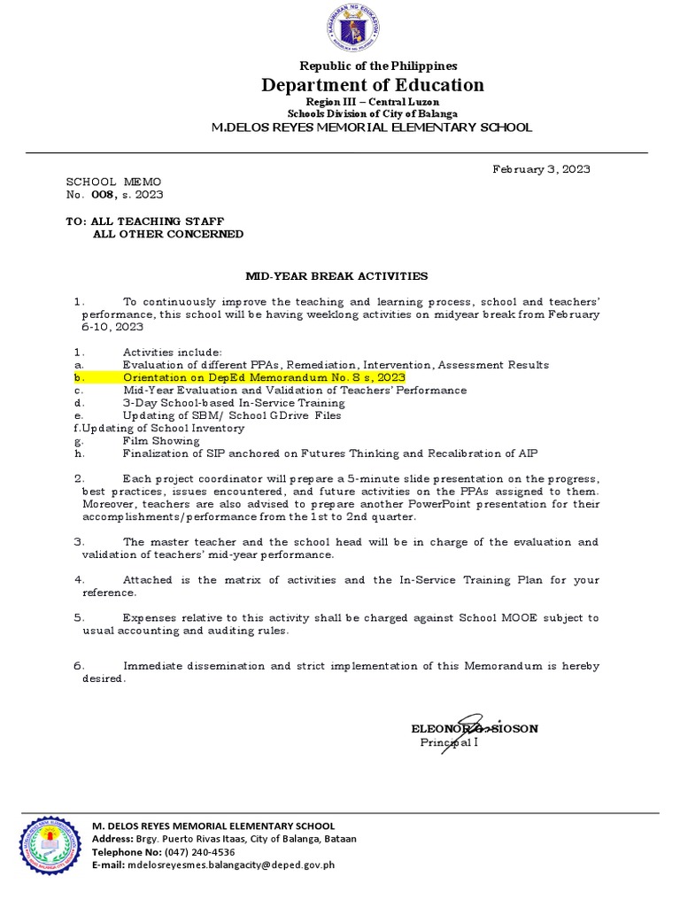 Deped Memo 008 S. 2023 Printable
