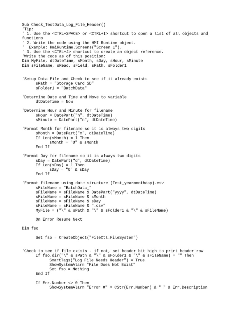 Sub Check TestData Log File Header | PDF