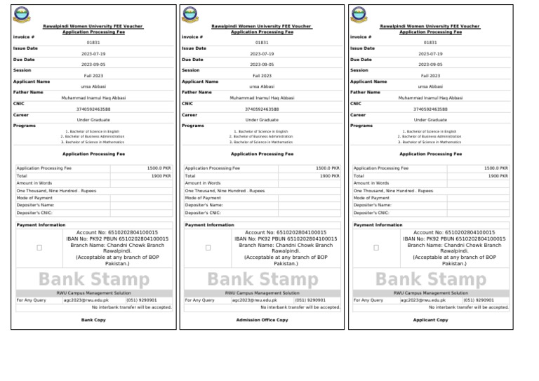 RWU Fall 2023 Fee Voucher | PDF | Banking | Banking Technology