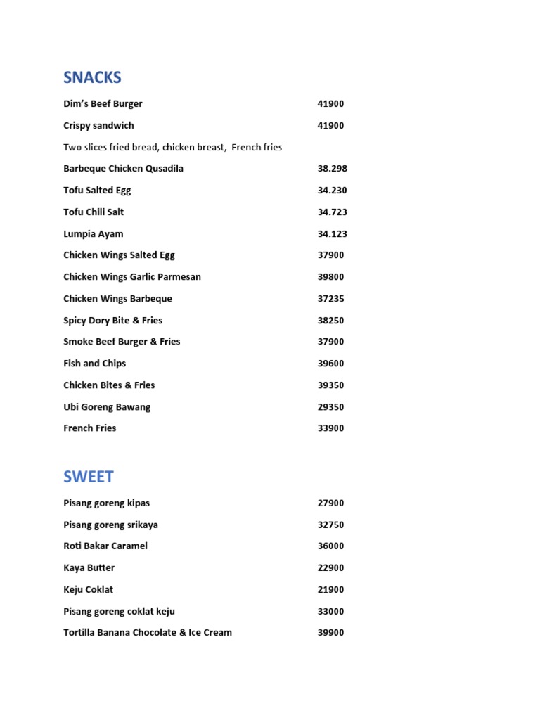 Dimigo Cafe Menu Highlights | PDF | Cooking, Food & Wine