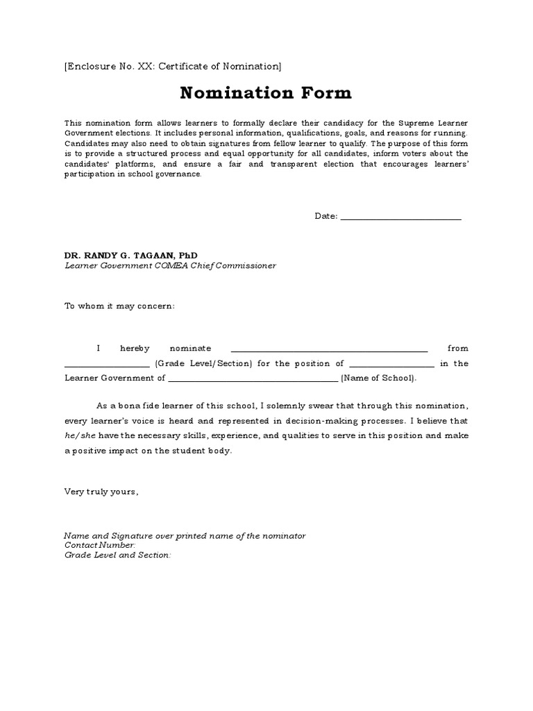 Student Election Nomination Form | PDF | Career & Growth