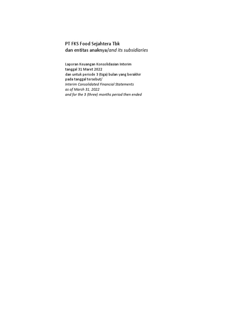 FKS Food Sejahtera Q1 2022 Financial Report | PDF | Equity (Finance ...