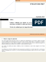 UNE-EN ISO 5817. Uniones Soldadas Por Fusión de Aceros (Níquel y Titanio) - Nivel de Calidad para Las Imperfecciones