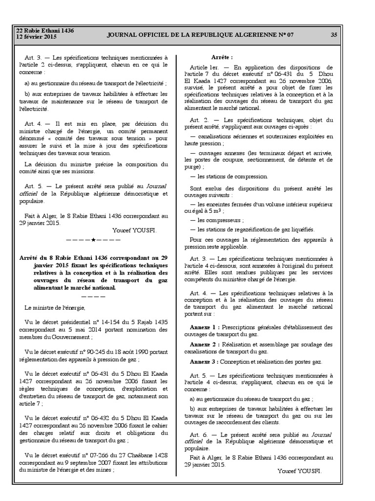 ARRETE 2015 Conception Et Réalisation | PDF | Réseau électrique | Transport