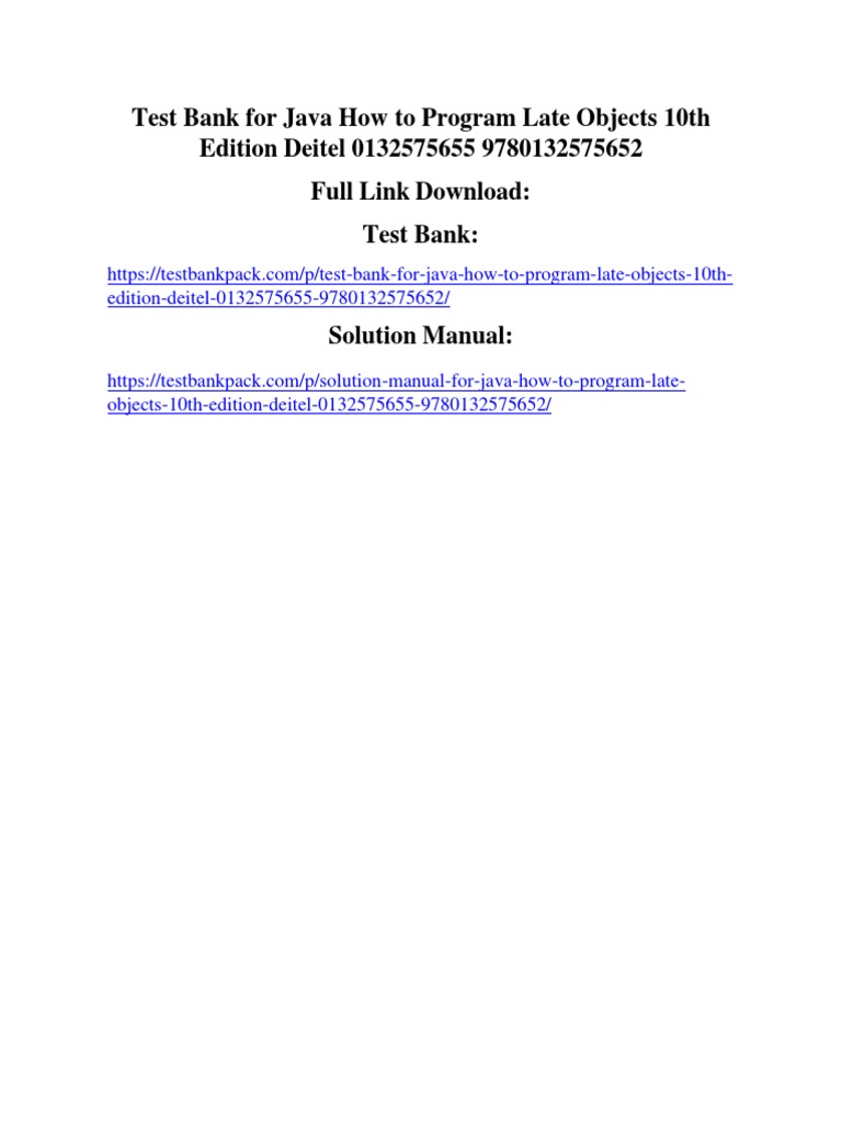 Java How To Program Late Objects 10th Edition Deitel Test Bank | PDF