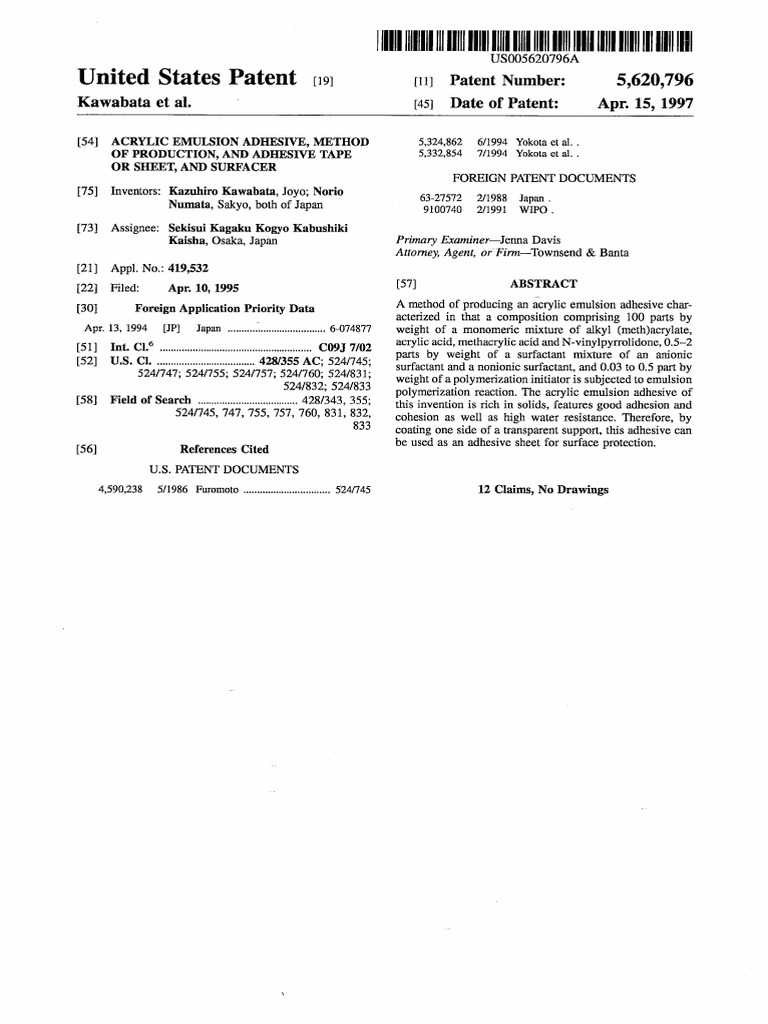 Acrylic Emulsion Adhesive, Method PDF Adhesive Polymer Chemistry