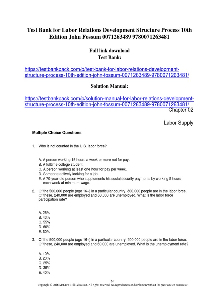 Labor Relations Development Structure Process 10th Edition John Fossum
