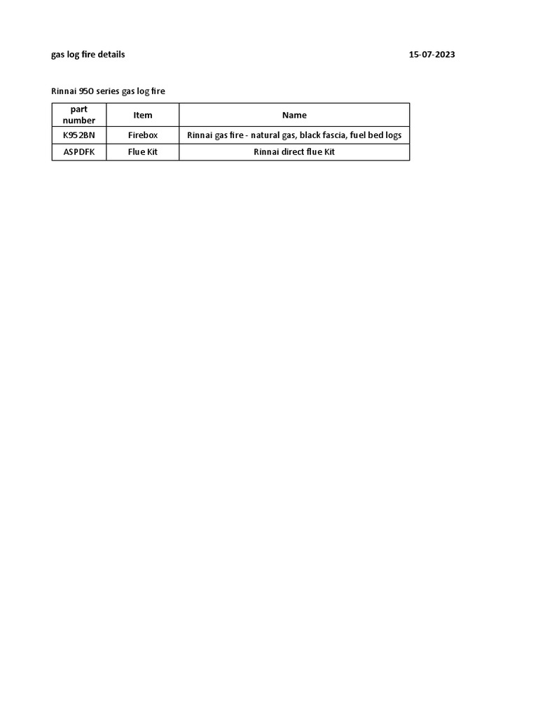 Gas Log Fire Details PDF