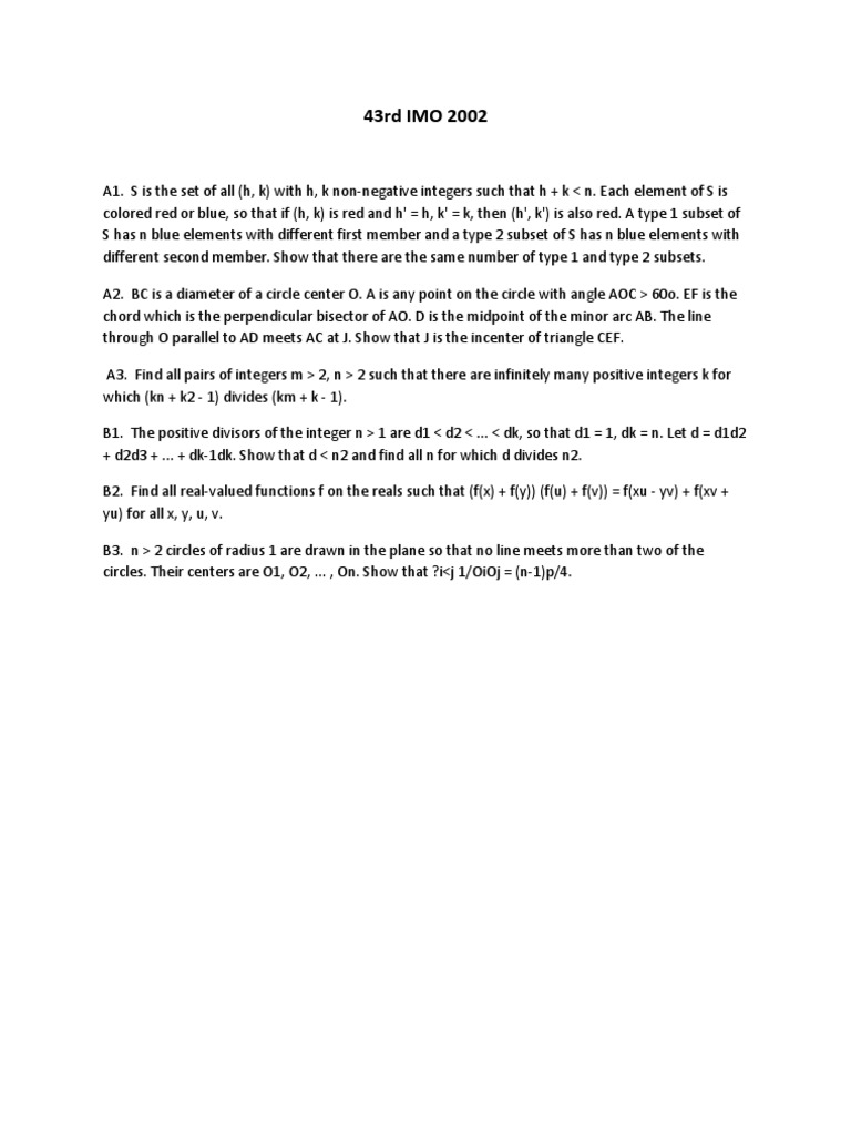 IMO 2002 4103782 International Mathematics Olympiad 2002 | PDF ...