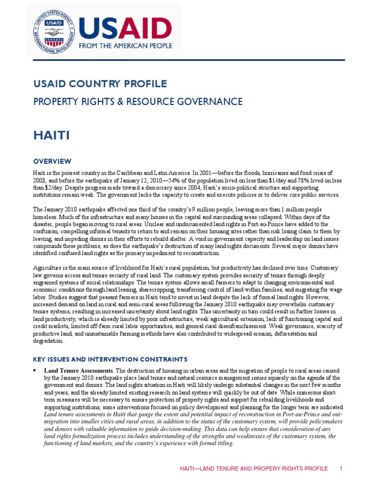USAID Land Tenure Haiti Profile PDF