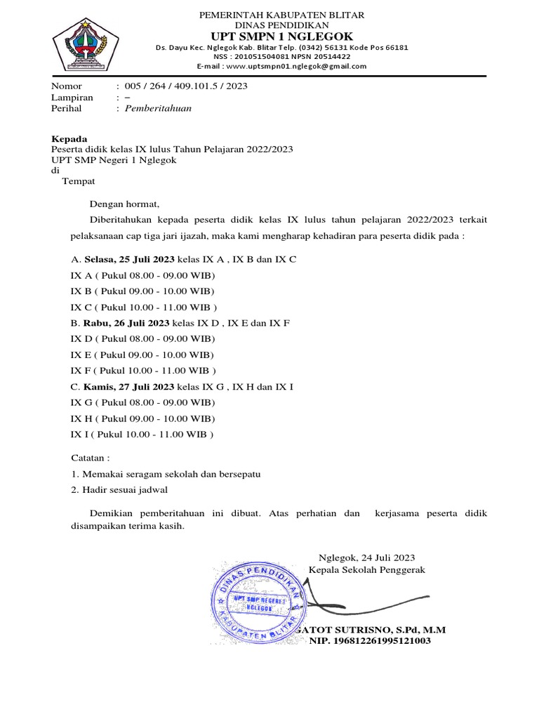 Surat Pemberitahuan Cap 3 Tiga Jari - 110621 | PDF