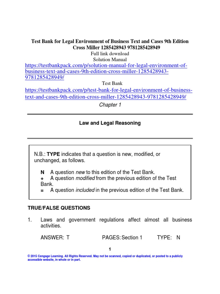 Legal Environment of Business Text and Cases 9th Edition Cross