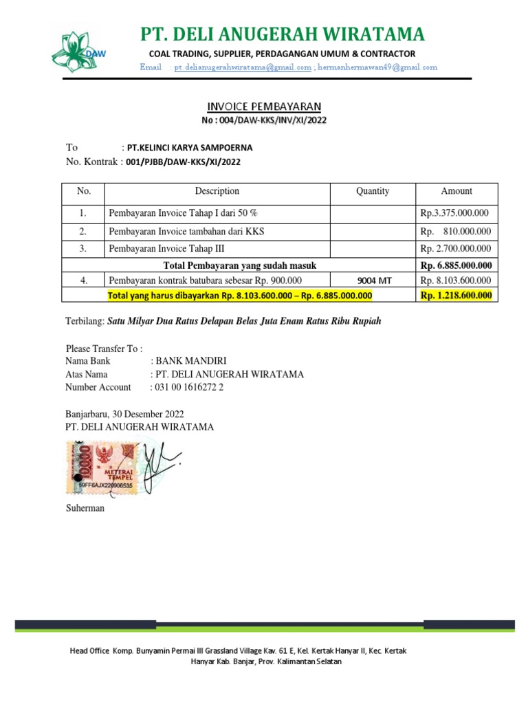 Invoice Tahap IV DAW-KKS | PDF