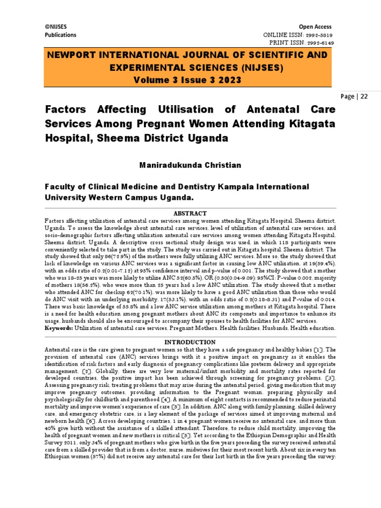 Factors Affecting Utilisation of Antenatal Care Services Among Pregnant ...