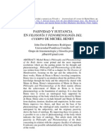 Pasividad y Sustancia en Filosofía y Fenomenología Del Cuerpo de Michel Henry. John David Barrientos.