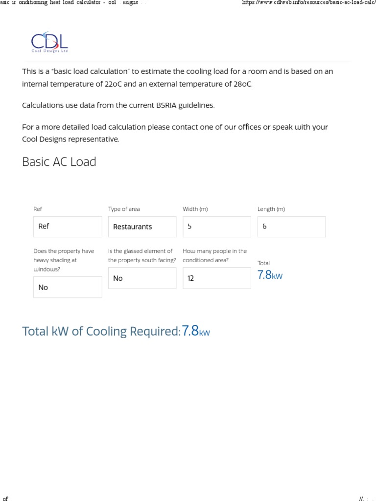 Basic Air Conditioning Heat Load Calculator Cool Designs LTD PDF