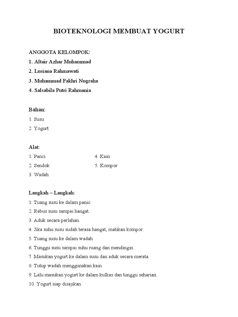 Bioteknologi Membuat Yogurt | PDF