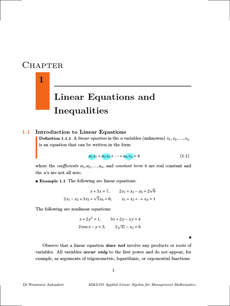 Linear Equations and Inequalities Overview | PDF | Equations | System ...
