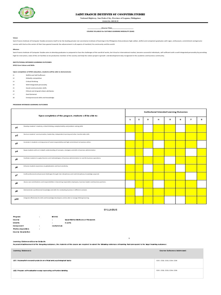 QUANTITATIVE RESEARCH METHODS SYLLABUS visual data 7