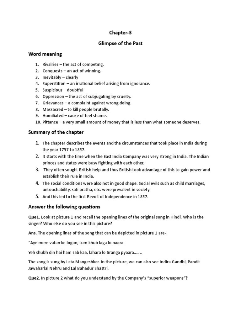 Chapter 3: Glimpses of the Past Summary | PDF | British Raj