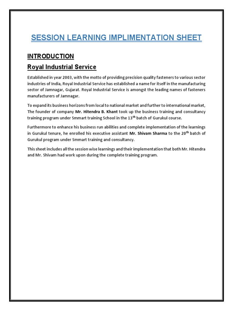 Implementation Sheet | PDF