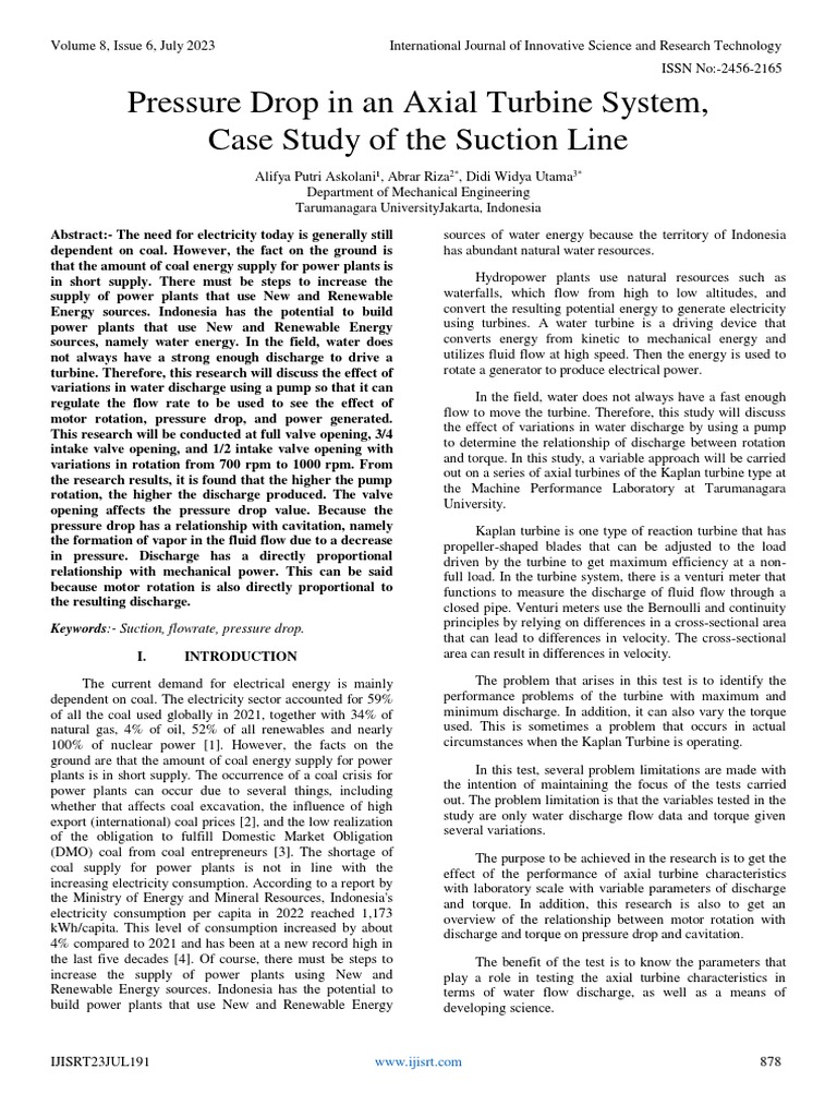 Pressure Drop in An Axial Turbine System, Case Study of The Suction ...