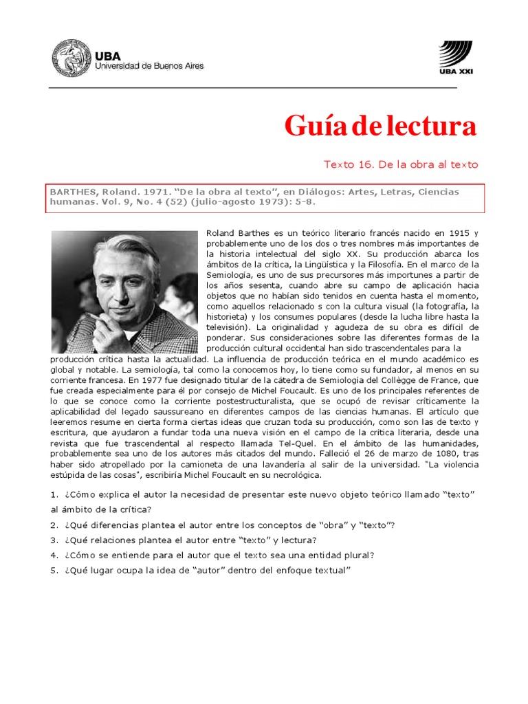 Guía Texto 16. Barthes | PDF